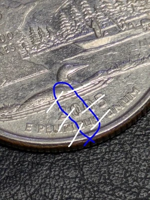 2005-D 25c Minnesota State Quarter DIE CRACK Error & "Rainbow Over Trees" Mark - Image 1 of 4