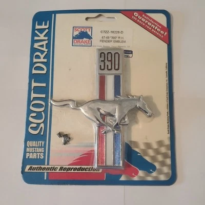 1967-1968 Ford Mustang 390 RH Right Front Fender Emblem C7ZZ-16228-D Scott Drake - Image 1 of 2