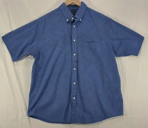 Roundtree & Yorke Mens Cotton Shirt Short Sleeve Button Down Blue Size L - Picture 1 of 10
