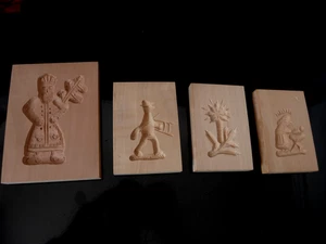 Lotto 4 modellini Springerle in legno incisi a mano mai usati nuovi - Foto 1 di 5