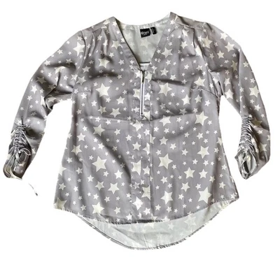 Blusa CRUEL DENIM Mujer Gris Estrella Cuello en V 1/4 Cremallera Talla Pequeña Foto 1 de 4