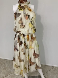Alexander McQueen Lifetime Dress Chiffon Moth Print Semi Nude Back IT42 WTags - Picture 1 of 24