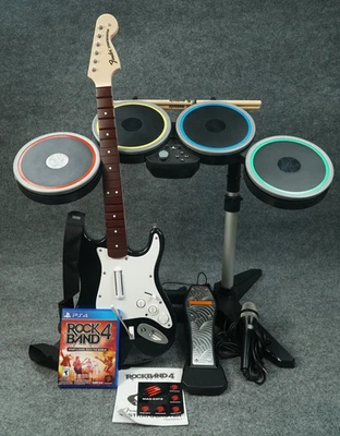 Rock Band 4 PS4 Wireless Bundle Fender Guitar Drums Mic Game PS5 PlayStation - Image 1 of 4