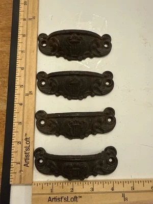 Set of 4 Antique Cast Brass Bin Pulls Eastlake Victorian Urn Drawer Handles - Image 1 of 4