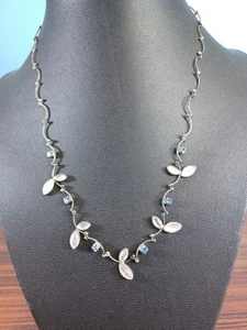 Blue And White Silvertoned Necklace Art Deco Design Shiny Beautiful Unique - Picture 1 of 8