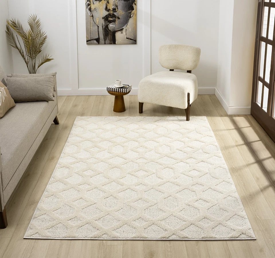 Soft Cream Rug Jute Backing High Traffic Area Rug Durable Indoor Floor Carpet - Image 1 of 1