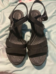 Crocs Leigh II Shoes Black Wedge Comfort Sandals  Women’s Size 8 - Picture 1 of 8