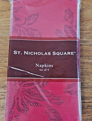 Juego de 4 Servilletas Cuadradas de Navidad Rojas San Nicolás Brocado Acebo de Pascua 19" Cuadrado Foto 1 de 4