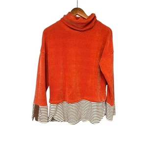 THML Soft Orange Cowl Neck Pullover Sweater Medium Striped Under Layer - Picture 1 of 8