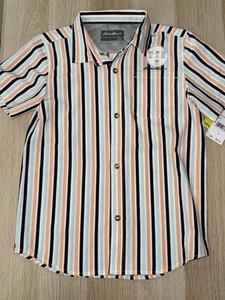 Eddie Bauer Striped Stretch Shirt Button Down Quick Dry Youth Boys Sz 8 MSRP $62 - Picture 1 of 6