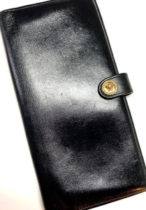 VERSACE VINTAGE '10s METAL GOLD MEDUSA RELIEF LEATHER LONG WALLET ITALY BLACK - Picture 1 of 21