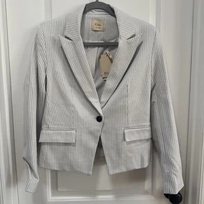 Elie. by Tahari Pinstripe Blazer NWT size Small Ivory/Black Short Single Button - Image 1 of 4