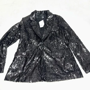 Cappotto sportivo blazer donna Forever 21 nero paillettes taglia media - Foto 1 di 8
