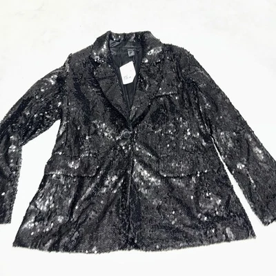 Casaco esportivo feminino Forever 21 preto lantejoulas blazer tamanho médio - Imagem 1 de 4