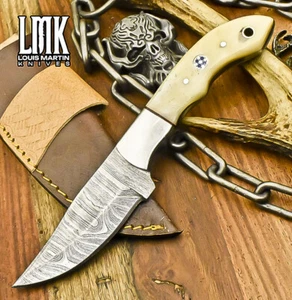 LMK Handmade Skinner Knife Twist Damascus Bone Steel Guard Sports Rare - Picture 1 of 9