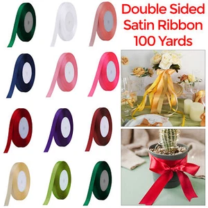 Satin Ribbon 100 Yards Craft Gifts Wrapping 7mm 10mm 15mm 25mm Wide Many Colours - Picture 1 of 54