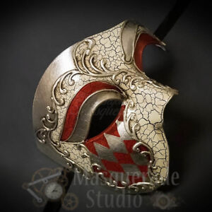 Mens Diamond Pattern Phantom of the Opera Venetian Masquerade Ball Mask [Red]