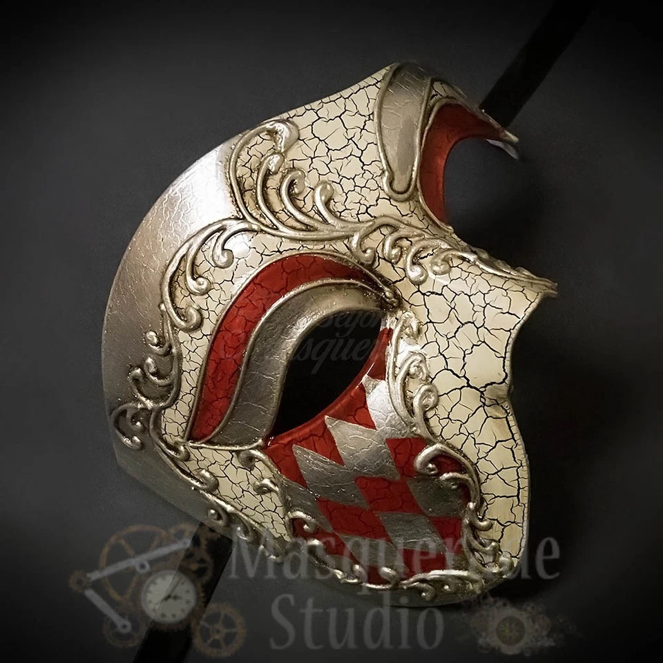 Mens Diamond Pattern Phantom of the Opera Venetian Masquerade Ball Mask [Red] - Image 1 of 4