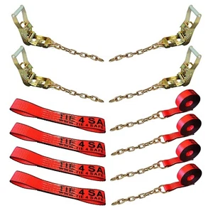 8 Point Roll Back Tie Down System w/ Chain Ends for Car Hauler Carrier Tow Truck - Foto 1 di 7