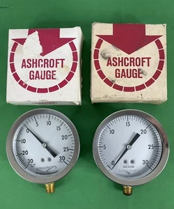 2 x, Ashcroft 1009 A, 3 1/2"Face, 1/4" L.C. Bronze Tube Brass Socket 30# VAC - Picture 1 of 7