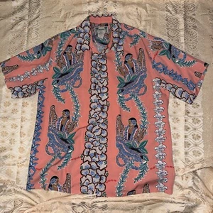 Vintage Kamehameha Hawaiihemd Herren Large Pink Lei Lady Rayon Aloha - Bild 1 von 6