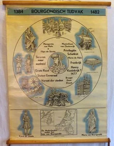 VINTAGE ROLL SCHOOL HISTORY HOLLAND YEARS 1384-1482 ANTIQUE POSTER 65x86Cm - Picture 1 of 6