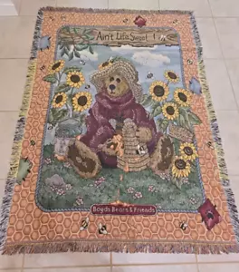 Boyd's Bear & Friends Tapestry Throw Blanket Ain't Life Sweet Bee Sunflower - Picture 1 of 8