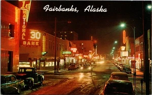 Fairbanks bei Nacht 1. National Bar, Griffins, Mekka Alaska Postkarte - Bild 1 von 2