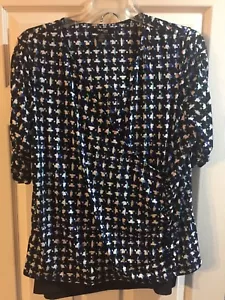 STYLE & CO. 2X BLUE BLK WHITE CRISS CROSS TOP W BLK JEWELS + KATE HILL SKIRT 20 - Picture 1 of 9