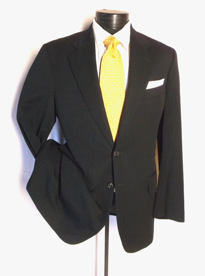 Gianluca Isaia Midnight Blue Striped 2Button Suit size 40 R Pants  35"W/ 30"L - Image 1 of 4