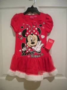 Girls Disney Love Minnie Mouse Red Dress - Size 4 - Picture 1 of 2