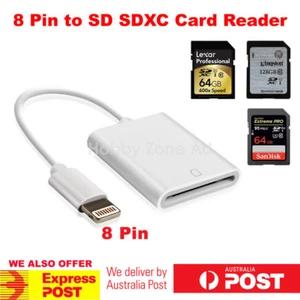 8 Pin OTG to SD Card Reader Camera Adapter iPhone X iPad Air Pro Mini - Picture 1 of 7