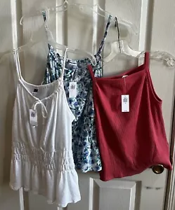 NWT Old Navy LOT 3 Knit Tank Tops Smocked Floral White Ribbed Coral Linen Small - Picture 1 of 15