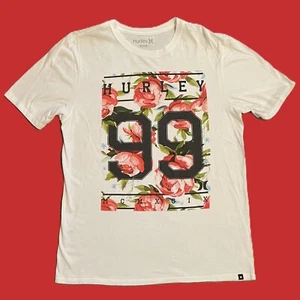 HURLEY WOMENS TSHIRT Medium WHITE with ROSE GRAPHIC Cotton - Picture 1 of 9