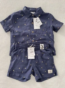 NEW Cotton On | Boys Resort Navy Gold Stars Shirt & Shorts Set - Toddler Size 3 - Picture 1 of 9