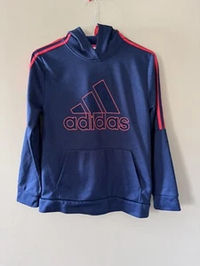 Adidas Pullover Hoodie Sweatshirt Boys Youth Size 18/20 Youth Blue Red Strip EUC - Picture 1 of 10