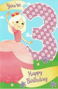 Tarjeta de cumpleaños de princesa calidad 3er cumpleaños edad 3 - Imagen 1 de 2