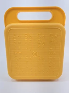 Vintage Tupperware Alphabet Stencil Case Yellow Lunch Box #1407 1408 NOS - Picture 1 of 5