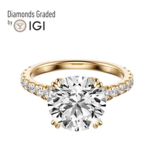 IGI 4.52 CT F VVS2 Round Cut Lab Grown Diamond Engagement Ring 14K Yellow Gold - Picture 1 of 9