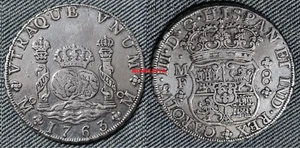 MÉXICO. CARLOS III año 1763 MF. ESCASOS 8 Reales Plata COLUMNARIO. Peso 26,91 gr - Foto 1 di 2