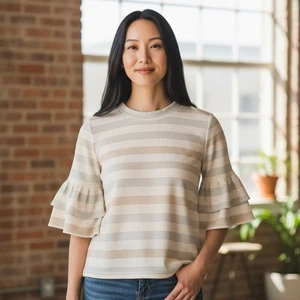 Camicetta top Maeve Anthropologie a righe con maniche svolazzanti casual - Foto 1 di 4