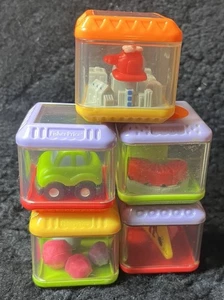 Fisher Price Peek a Boo Blocks Lot 5 Vehicle Helicopter Car Rocks Train Sign - Picture 1 of 5