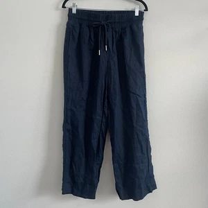 Quittenhose Damen M tiefmarine Leinen weites Bein minimalistisch Büro Pull On klassisch - Bild 1 von 7