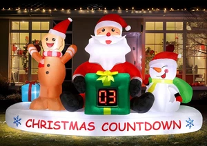8FT Christmas Inflatable Countdown LED Snowman Santa Gingerbread Yard Decor - Picture 1 of 9