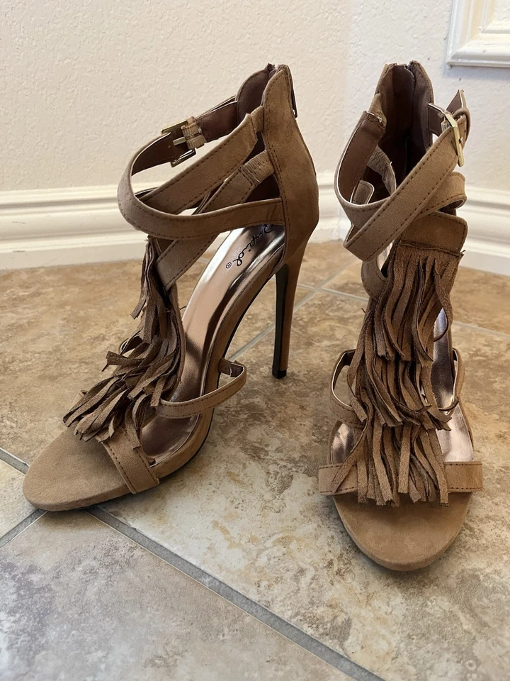 Sandalias de tacón alto para mujer, cremallera en la espalda, qupid, tostadas talla 8,5 Foto 1 de 4