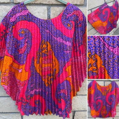 Top Caftán Plisado De Colección Colorido Psicodélico Hippie Mod Boho Tiki Aloha Años 60 70 Foto 1 de 4