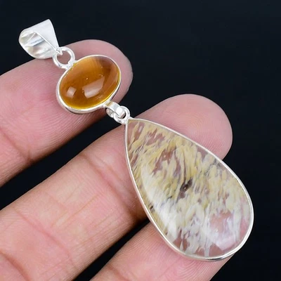 Colgante hecho a mano de cuarzo lodolita chapado en plata 925 de 2,41" Foto 1 de 3