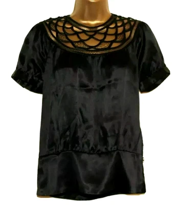 Monsoon Black 100% Silk Shirt Top 8 Xmas Party Embroidered  Occasion Evening - Image 1 of 4