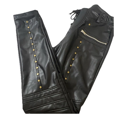 Pantalones de cuero sintético talla grande cremalleras y cierre de corbata lindos, sexy, góticos, punk Foto 1 de 4