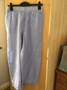 Blue Wide Leg Linen Trousers From Tahari Size M - Picture 1 of 3